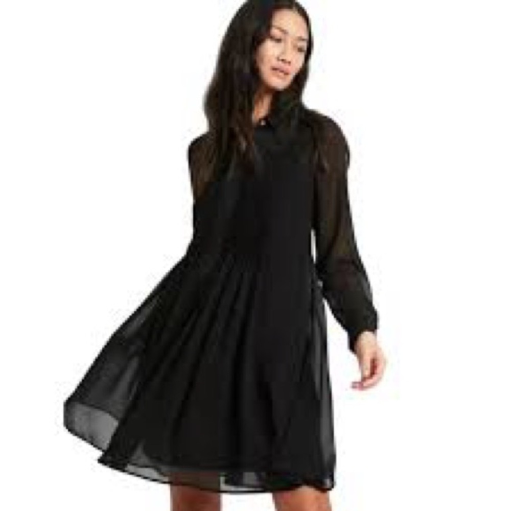 BANANA REPUBLIC black sheer shirt dress babydoll drop-wait 4 button front tunic